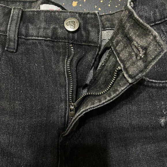 Buddy Love Washed Out Black Denim Jean Mini Skirt Sharon Distressed Size 26 - Picture 5 of 9